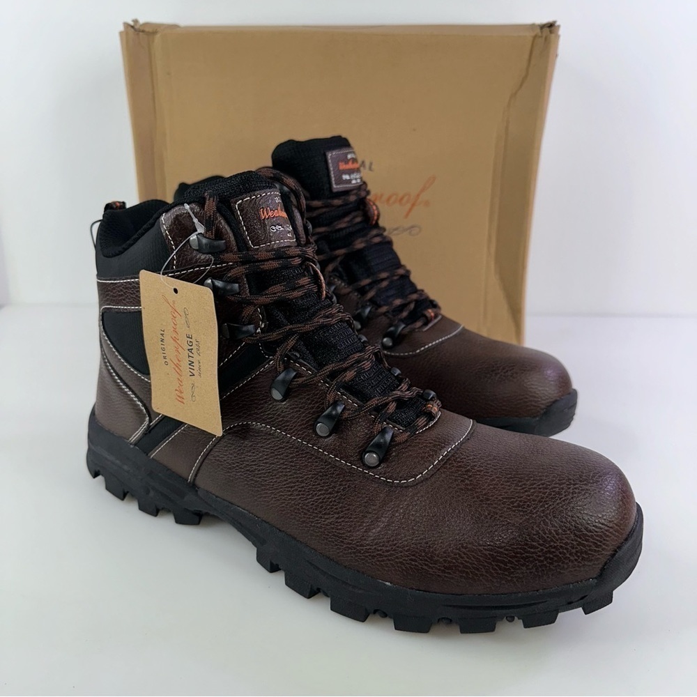 Weatherproof Vintage Jasper Outdoor Boots Mens 13M Brown Faux Leather Shoes NWB
